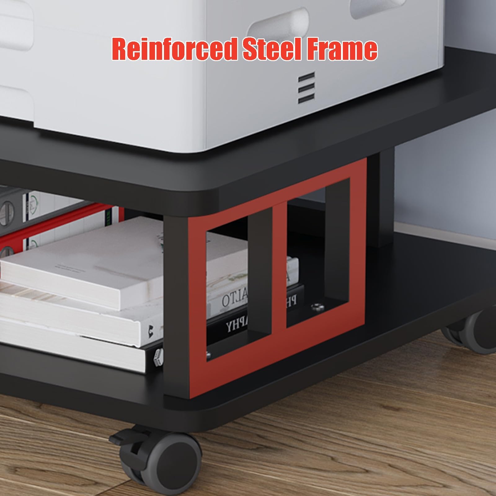 2-stufiger Großer Druckertisch Unter Dem Schreibtisch mit Ablagefläche, Beweglicher Kopierständer, Druckerständer mit Rollen, Druckerregal, Organizer-Regal for Das Home Office(White,50 x 50 x 38 cm)