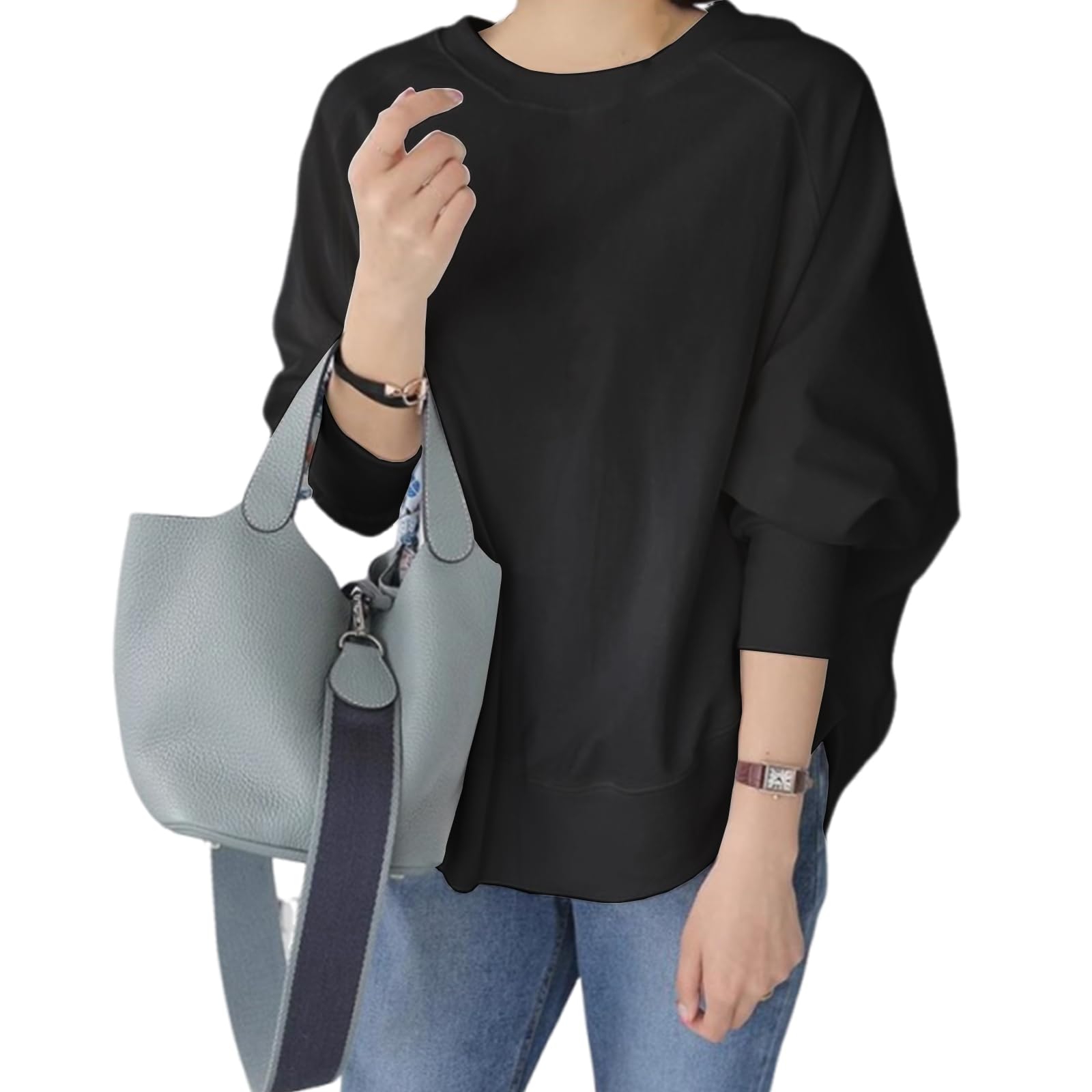 [7-livehouse] トレーナー レディース スウェット パーカー カットソー レディース 長袖 トップス 春 秋 冬 プルオーバー ゆったり 大きいサイズ ドルマン袖 体型カバー おしゃれ 無地 韓国 長袖tシャツ カジュアル 通勤