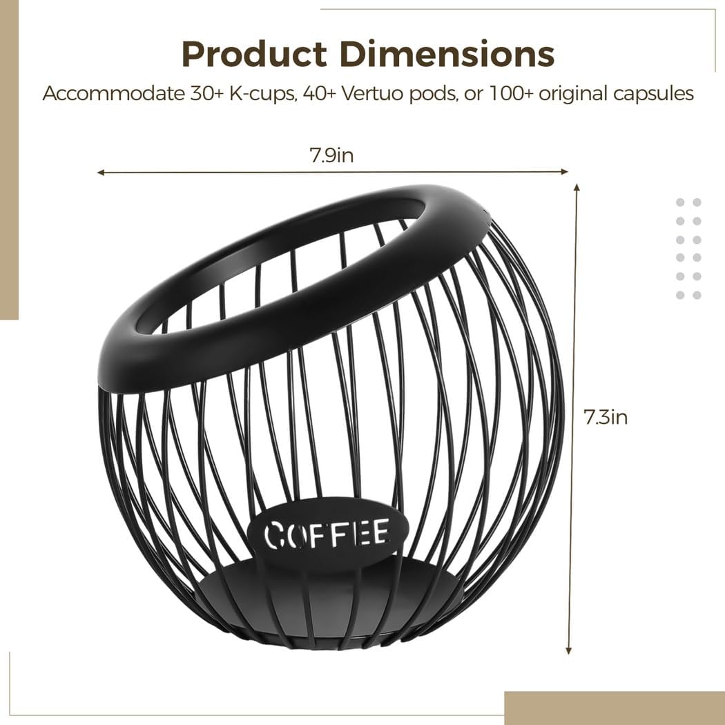 Holder For Coffee Pods, Large Wire Holder For Metal K Cups, Countertop Storage Modern Capsule Organizer Of Espresso, Bowl Coffee Cages Storage, For Fruits Snacks