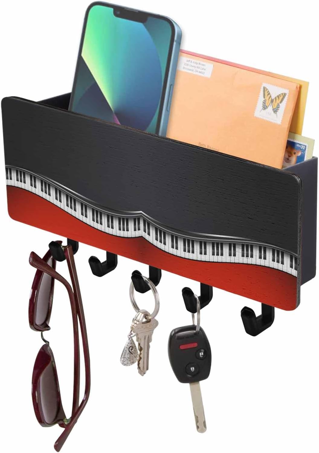 Zadaling Key Holder Wall Mount with 5 Key Hooks, Red and