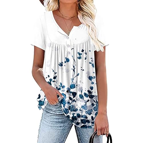 Womens Summer Plus Size Tops Blouses Short Sleeve Shirts Lace Pleated Tunic Tops M-4XL
