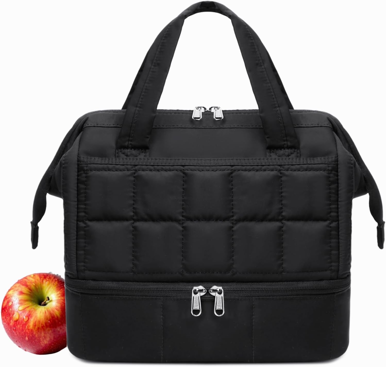 Bluboon Lunch Box for Women Insulated Lunch Bag Double Deck, Puffer Quilted Lunchbox Wide Opening Reusable Lunch Boxes Cooler for Work Picnic Travel Office with Adjustable Shoulder Strap (Black) - Image 8