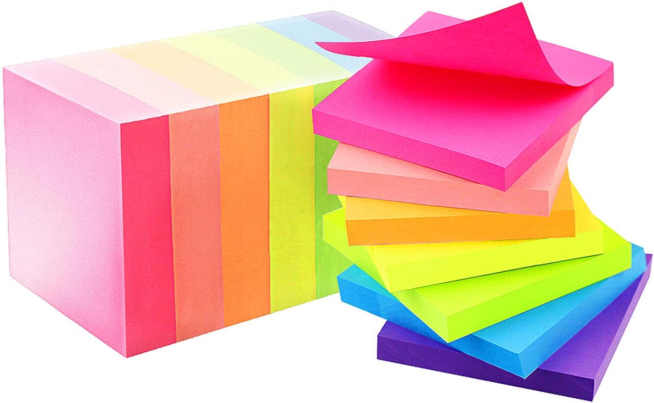 Early Buy 7 Bright Color Sticky Notes Self-Stick Notes 3 in x 3 in, 100 Sheets/Pad, 14 Pads/Pack in Box (Improved Quality Version)