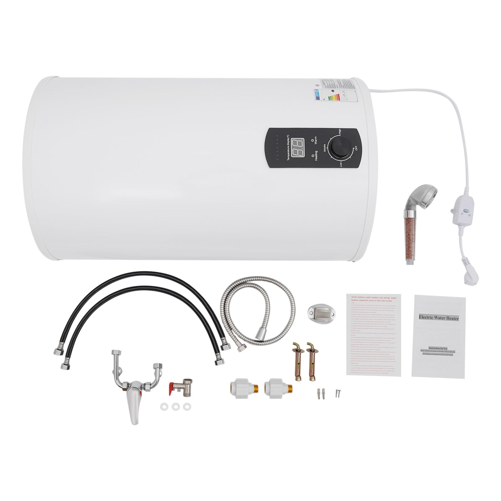 Scaldabagno elettronico con protezione contro le perdite, scaldabagno da 70 l, con scelta della temperatura, 2000 W, 220 V, scaldabagno elettrico con doccia e rubinetto, 41 x 75 cm, bianco