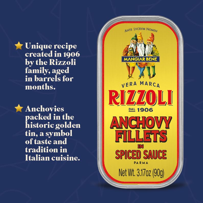 Rizzoli, Anchovies Fillets Spicy Sauce, 3.17 Ounce