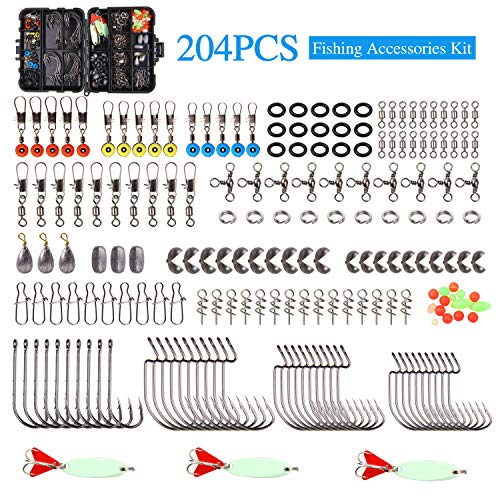 Angelzubehör-Set mit 204-teiligem Tackle Box Set inkl. Haken, Angelsinker, Drehknöpfe, Sinker Slides, Wacky O-Ringe… – Bild 3