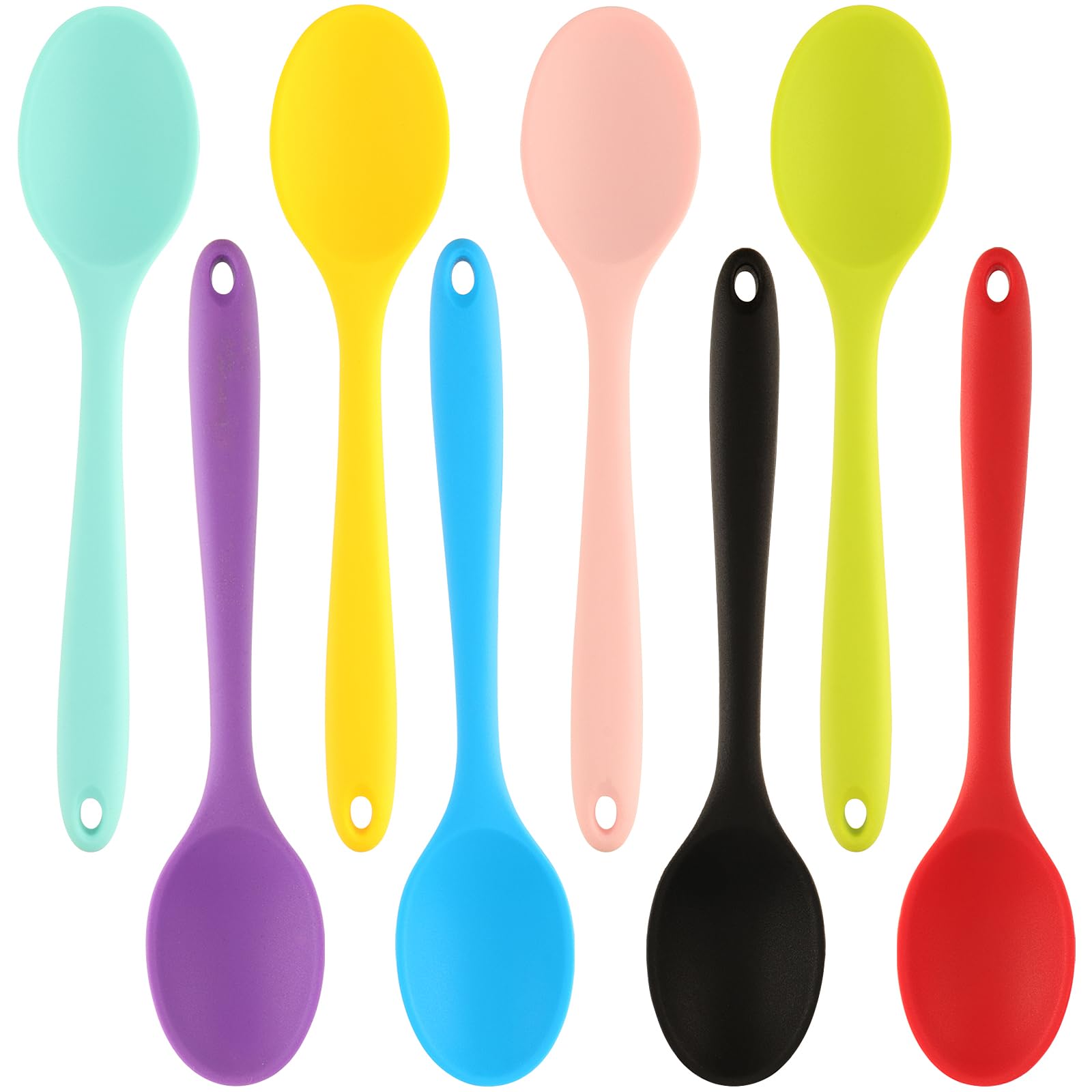 ZEONHEI 8 PCS 20CM Silicone Spoon Set, 8 Colours Non Stick Heat Resistant Silicone Table Spoons for Baking, Stirring, Scooping and Mixing