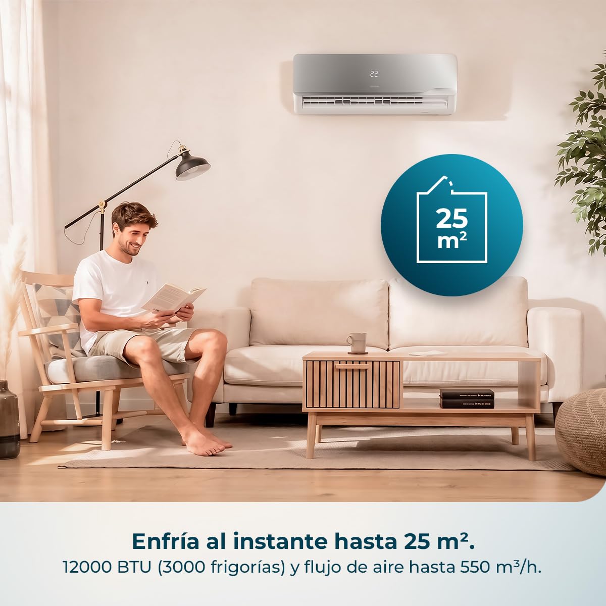 Cecotec Aire Acondicionado Split AirClima 12000 Wind Connected A+++. Inverter, 12000 BTU, Eficiencia A+++, Wi-Fi App, Bomba de Calor, Deshumidificador 26,4 L/día, Temporizador 24h, Pantalla LED