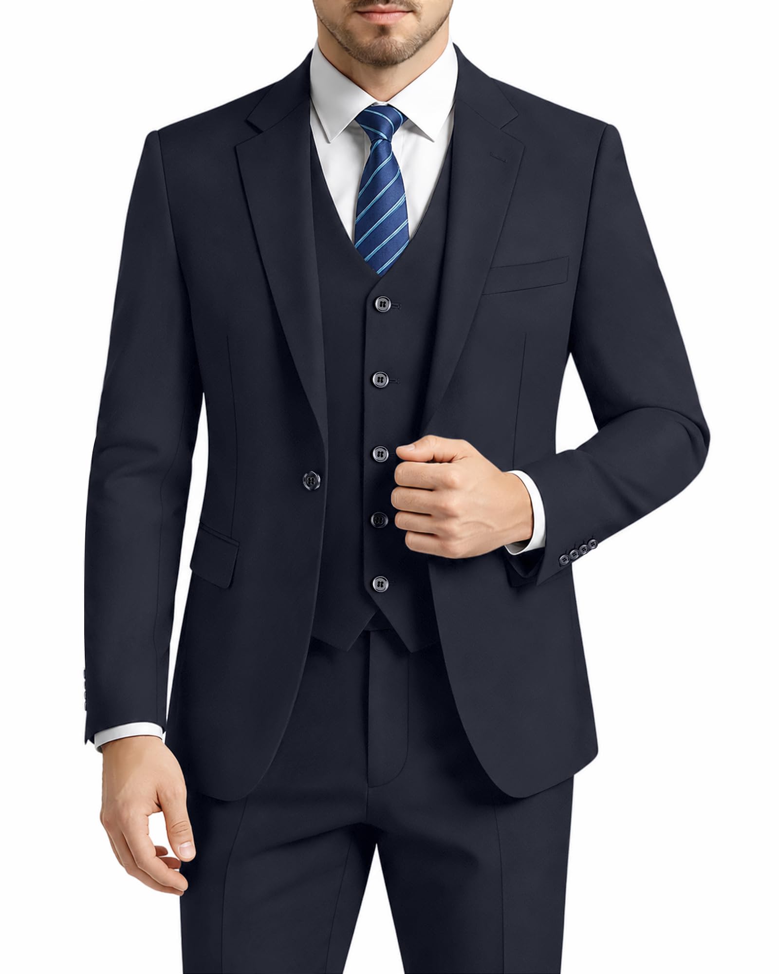 lupurty Suits for Men, 3PC Navy Men's Suits Slim Fit, Solid Jacket Vest Pants with Tie, One Button Suit Set, 2XL-picture-13