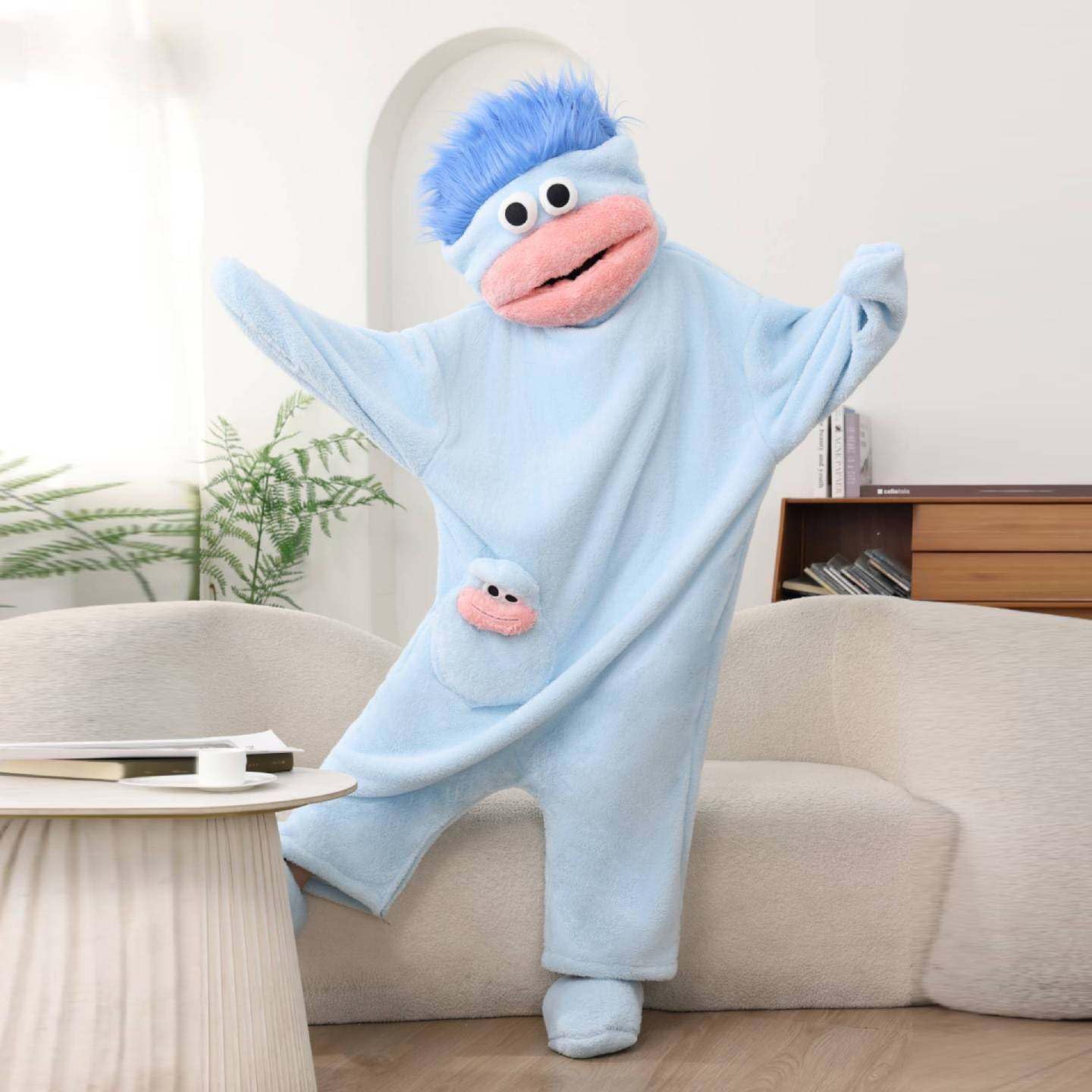 YINGWDA - Pijama de una pieza con capucha de forro polar de felpa divertida con diseño de rana, ropa de descanso acogedora para el hogar
