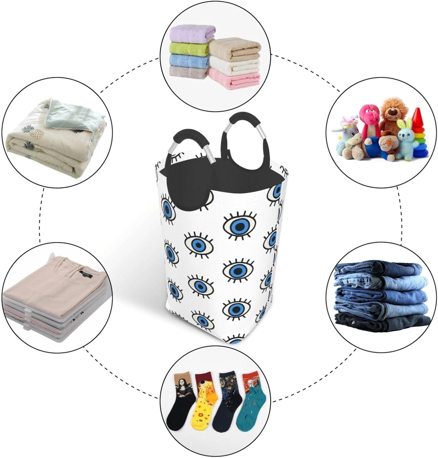 50l Laundry Basket Cute Evil Eye Waterproof Laundry Hamper Foldable Clothes Laundry Bag With Handles