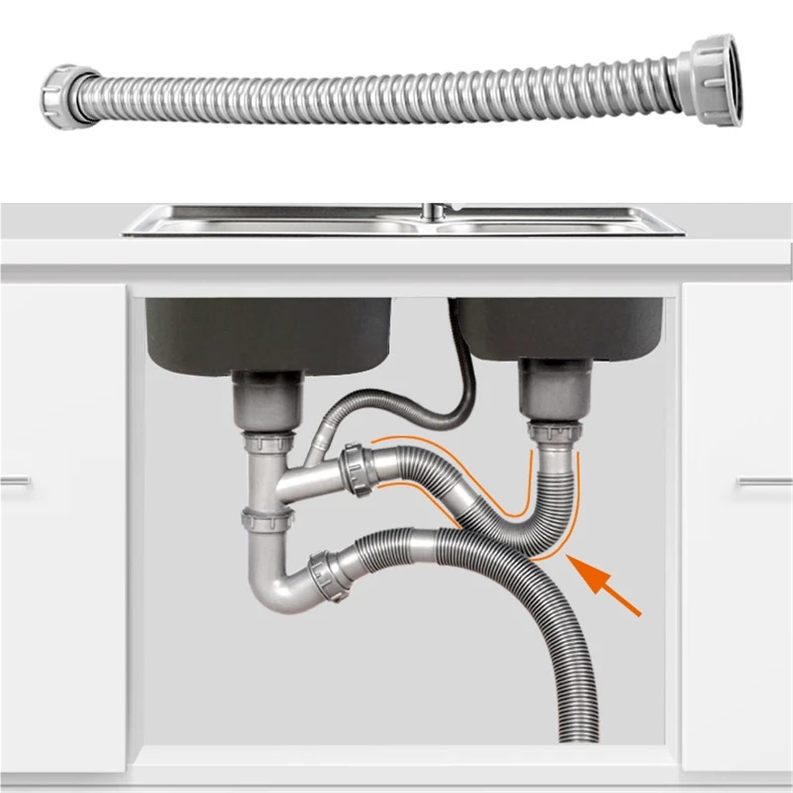 2 stücke Doppel Kopf Waschbecken Outlet Rohr 40-100cm ABS Kunststoff Schlauch 45/55mm Interface Home Bad KitchenToilet Fallrohr Wasser Kanalisation(50cm,45mm Interface)