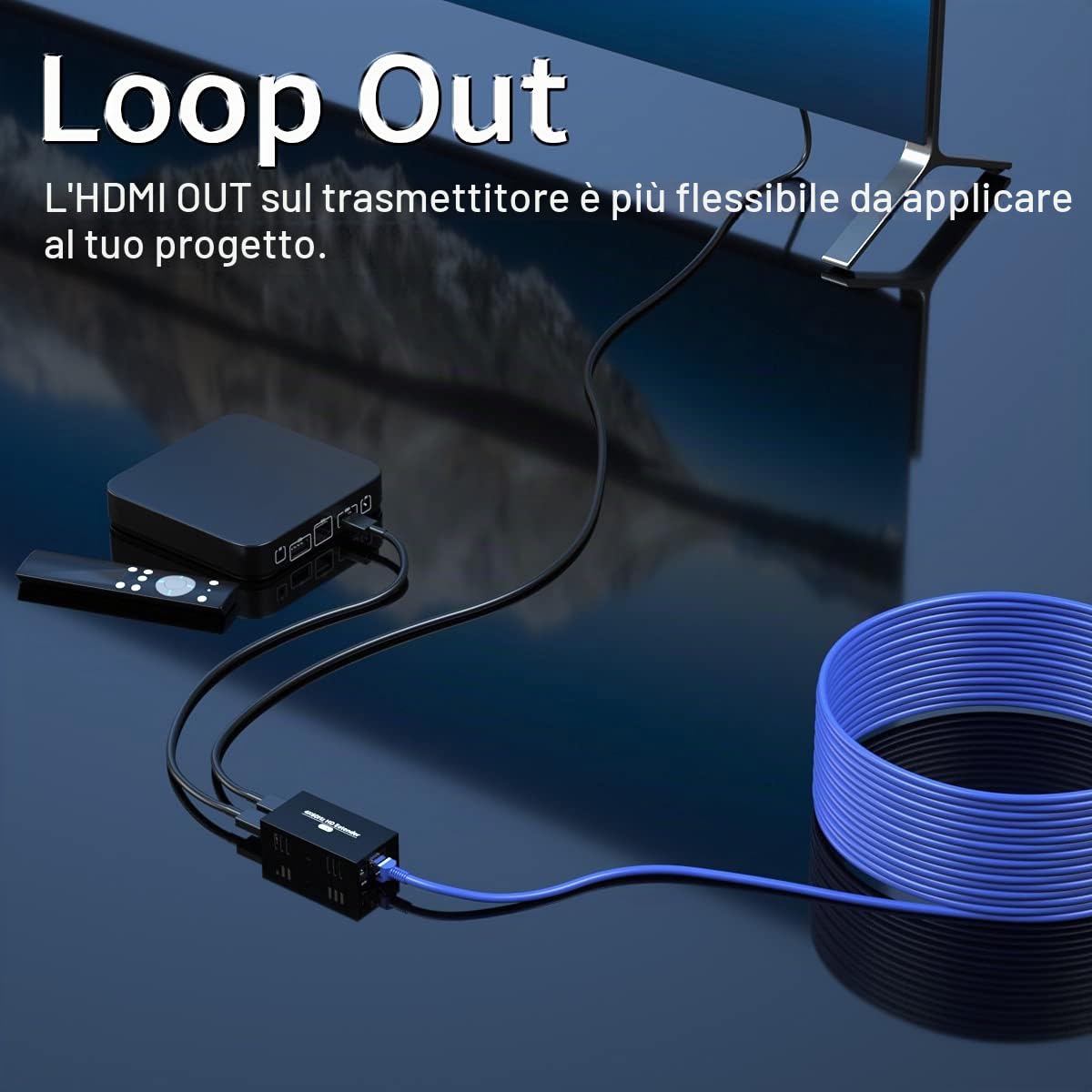 PWAYTEK Extender HDMI 4K@60Hz 3D, trasmissione senza compressione fino a 50m via cavo Cat5e/Cat6/Cat7, con funzione EDID e alimentazione POC, kit trasmettitore e ricevitore inclusi (Nero 4K)