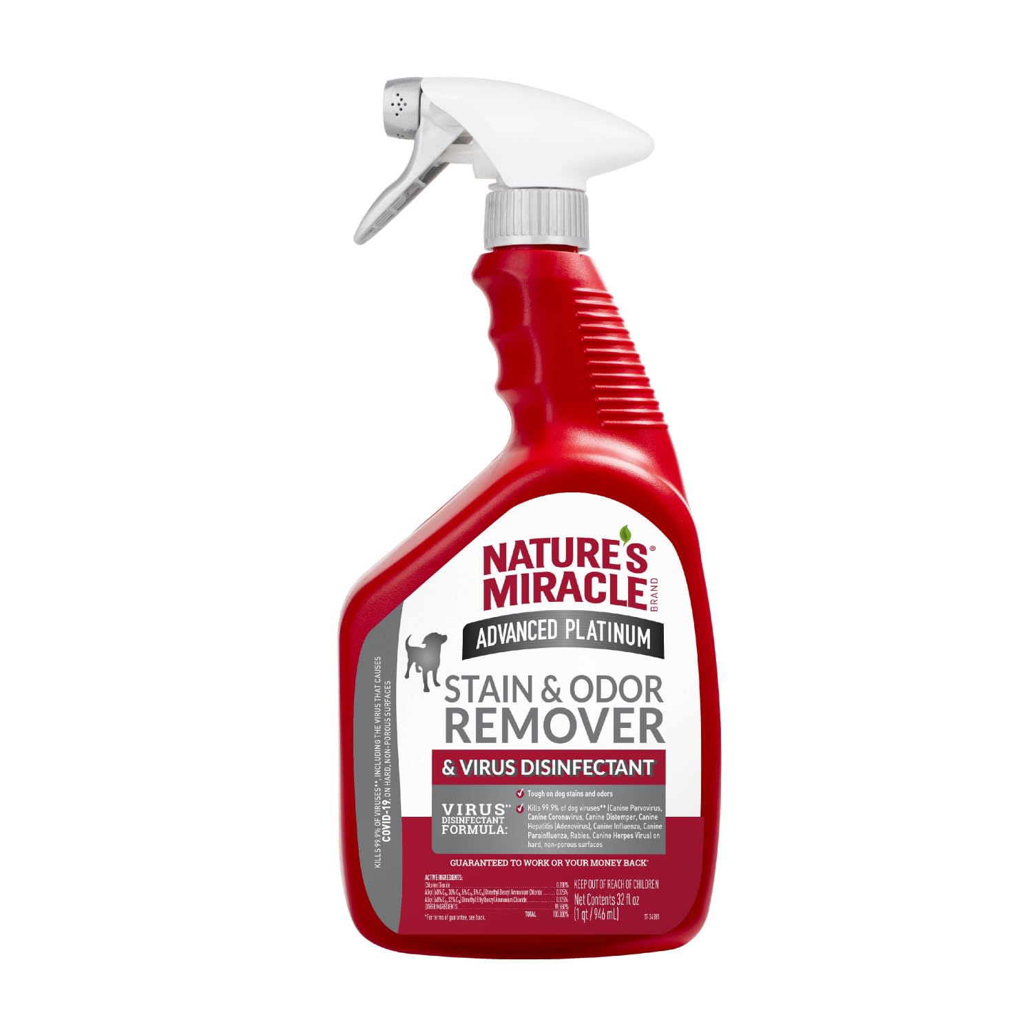 Nature's Miracle Advanced Platinum Stain and Odor Remover and Virus Disinfectant, 32 Ounces, Disinfects and Cleans