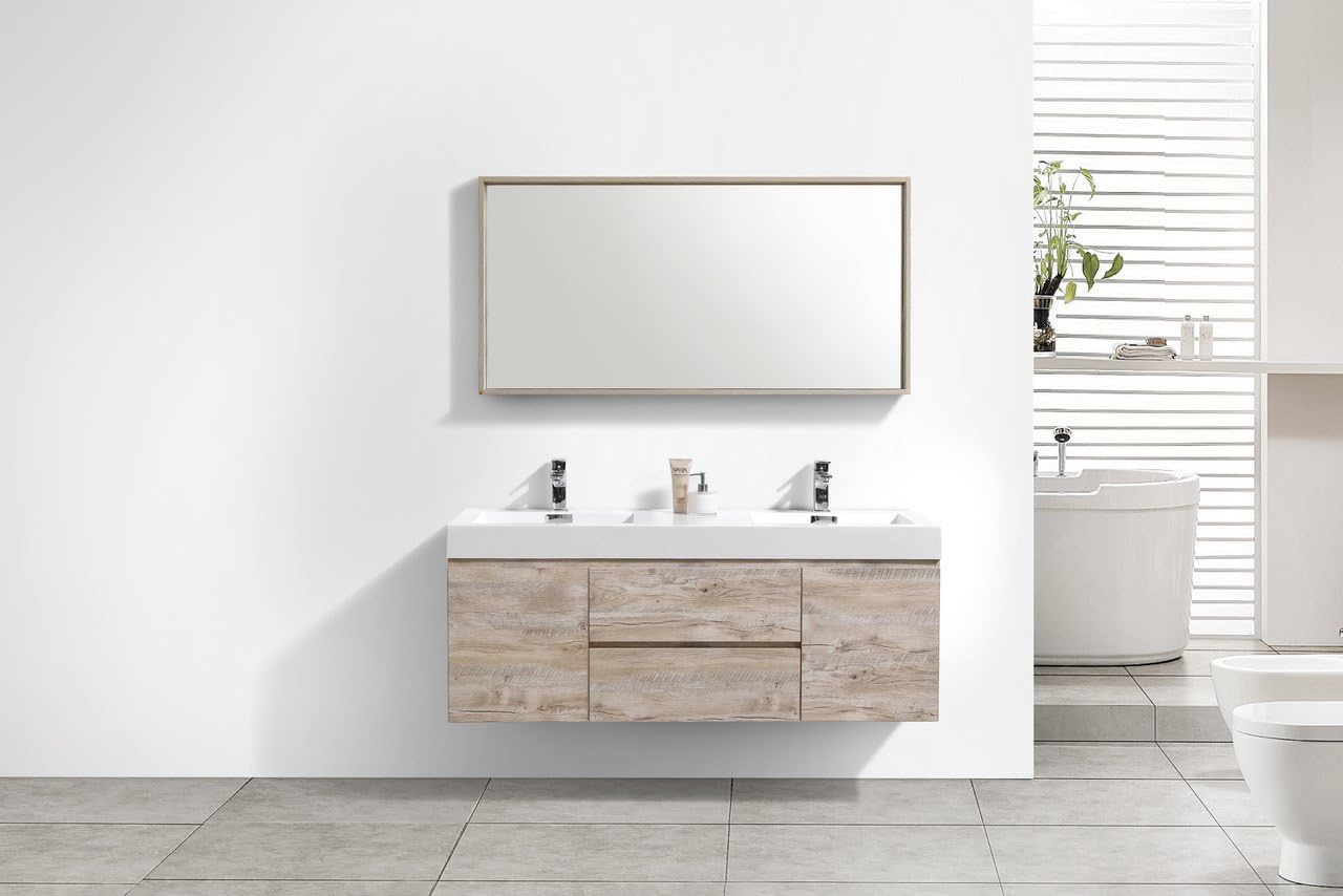 Kube BSL60D-NW Bliss 60" Double Sink Nature Wood Wall Mount Modern Bathroom Vanity