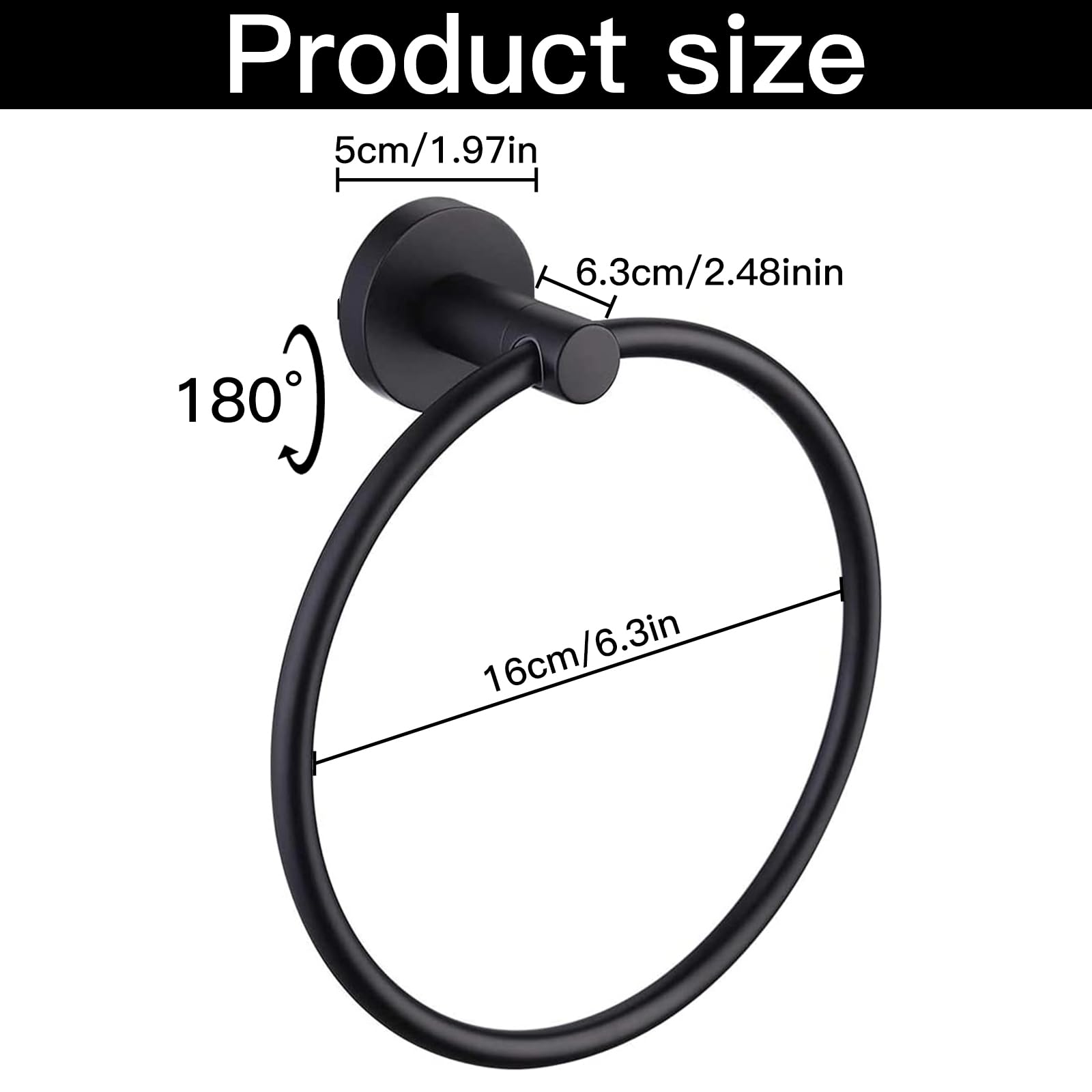 Toallero de Anilla, Soporte de Toallas Baño, Toalleros de Aro de Acero Inoxidable, Toallero Redondo con Accesorios de Fijación (Negro Mate)