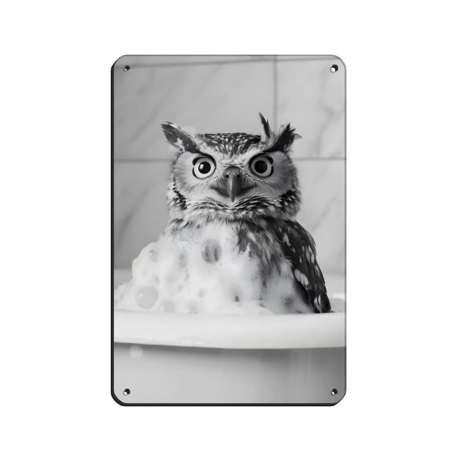 Owl in The Bathtub, Cute Bathroom Art Retro Poster Metal Tin Sign Chic Art Retro Iron Painting Bar People Cave Cafe Family Garage Poster Wall Decoration 8x12inch(20x30cm)