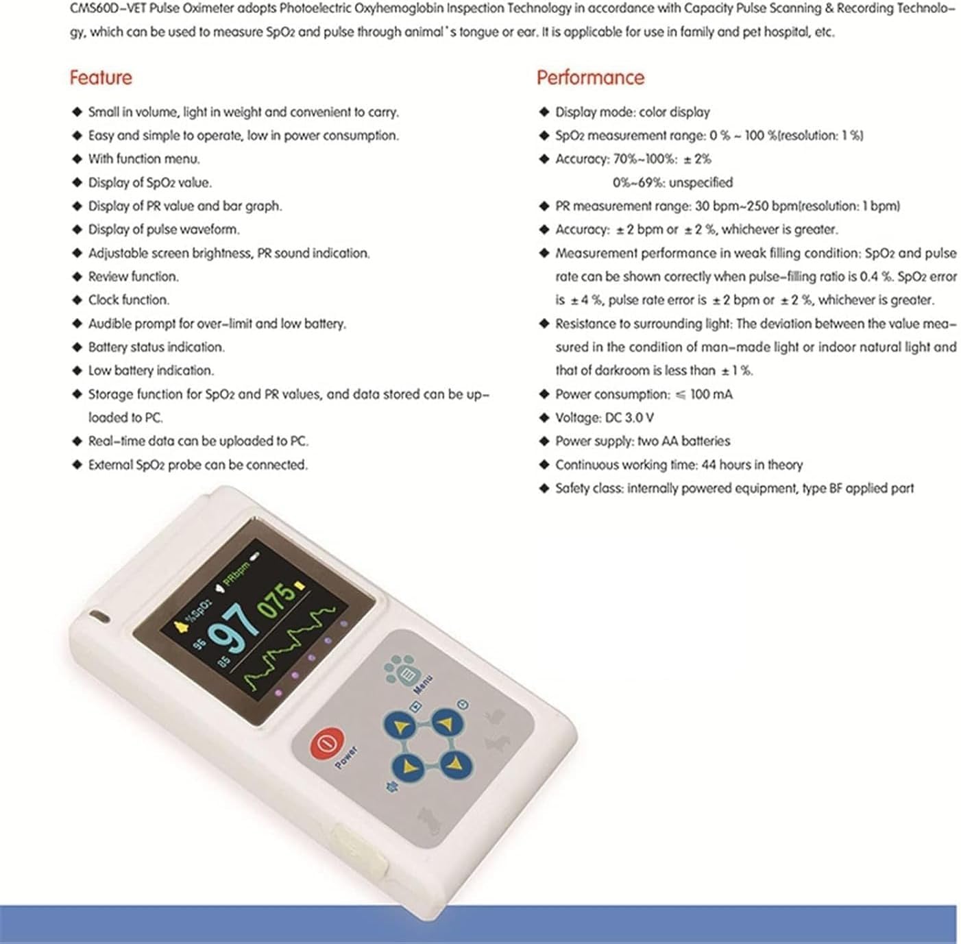Oxímetro De Pulso Veterinario De Mano, Monitor De Frecuencia De Pulso Que Monitorea La Frecuencia Cardíaca Del Latido Del Corazón De Perros Y Gatos, Spo2 Oído/Lengua, For Gatos Y Perros