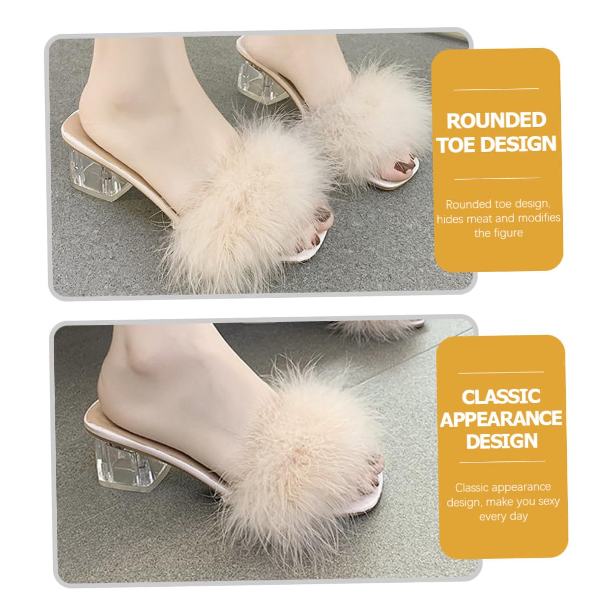 Healvian Pantuflas de Tacón Peludo para Mujer Talla 38 Beige