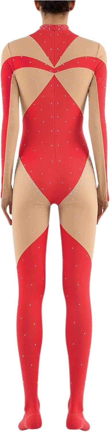 TiaoBug Women Unitard Dance Bodysuit High Neck Jumpsuit Long Sleeves One Piece Leotard Full Body Suits