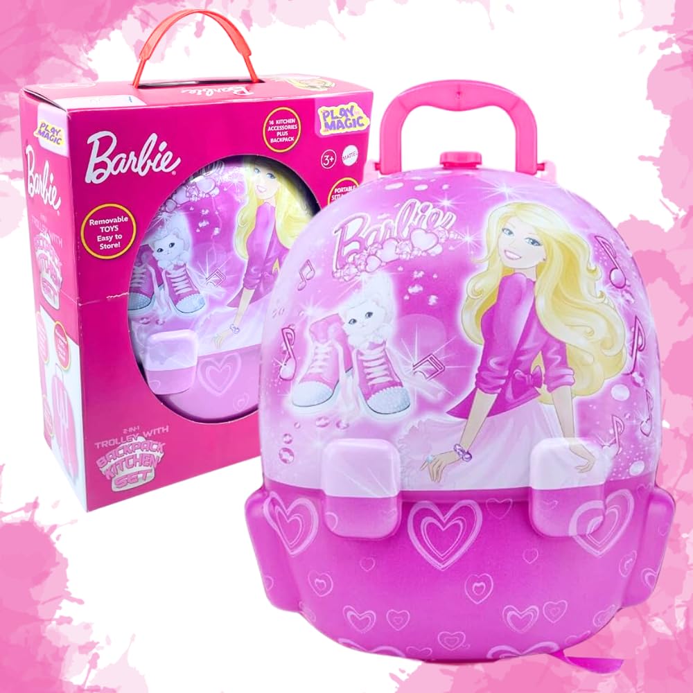 Playmagic Barbie Kitchen Set For Kids With 22 Accessories Backpack