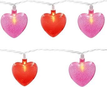 Couah 8.5Ft Red Pink Heart String Lights with 10 LED Red Pink 3D Heart Lights Plug in Valentines String Lights for Indoor Outdoor Home Xmas Tree Wedding Party Valentines Day Decorations