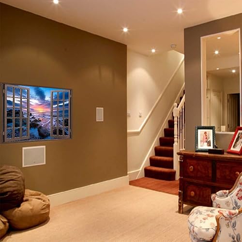 Miniatura 3 de Seaside View Pegatinas para Pared De Cuarto,Brown Window Wall Decals Boho Wall Clings Basement (W)43.3"X(H)27.5"