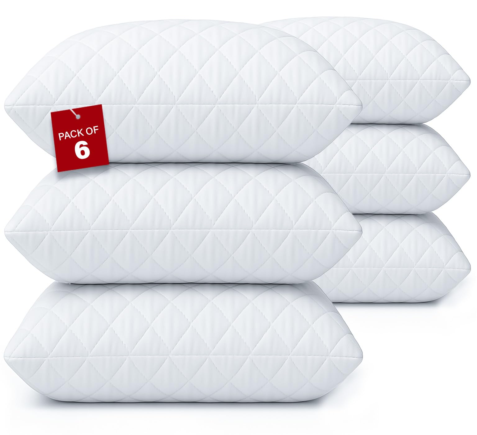 Lakhmaali Pillow Protectors Pack 6 – Standard Size 50x75cm, Premium Quilted Design, Zip Closure, Breathable 100% Microfiber with Hollow Fiber Filling, Washable Pillow Covers for Families & Guest Rooms