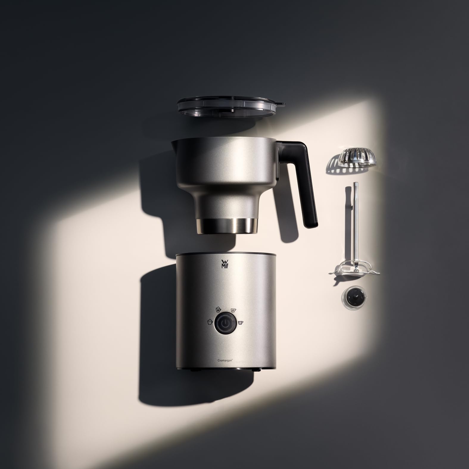 WMF Lono Silk Milk & Choc - Espumador de leche eléctrico, 650 W, máquina de cacao, hervidor de leche, antihuellas, para espuma de leche caliente, frío, chocolate caliente, función para leche vegetal
