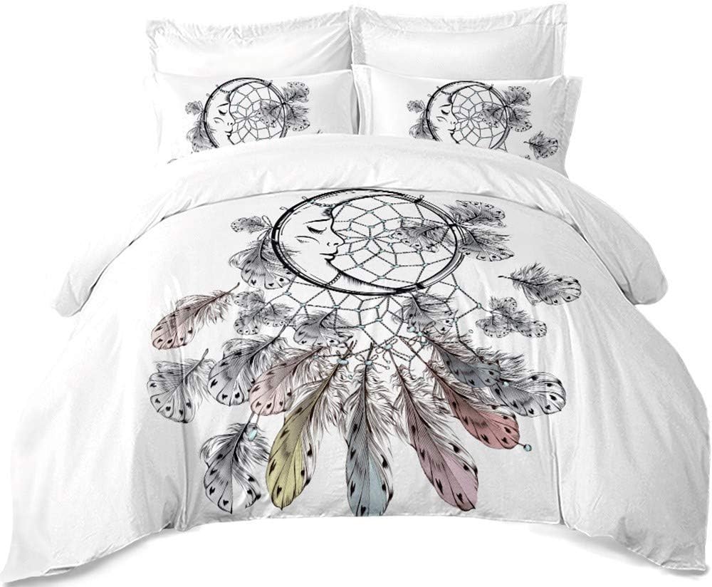 REALIN Boho Dream Catcher Eagle Elk Element Series Bedding Bohemia Feather Duvet Cover Set Microfiber,Quilt Cover/Sheet/Pillow Shams,Single/Double/King