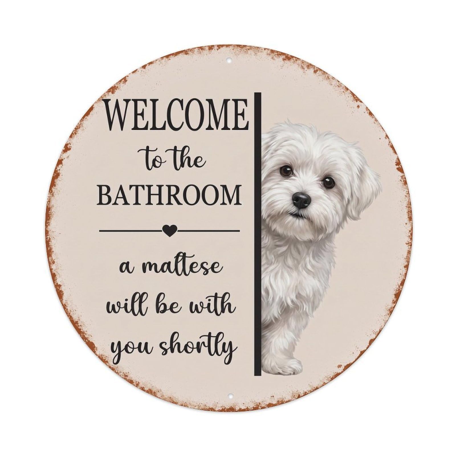 Vintage WELCOME To The BATHROOM Maltese Dog Metal Tin Sign