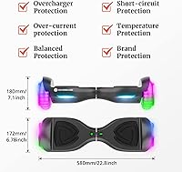 Vista 7 de Hoverboard con altavoz de música, ruedas LED de 6.5 pulgadas, luces de auto equilibrio, alcance máximo de 5/6 millas y 6.2 mph alimentado por motor