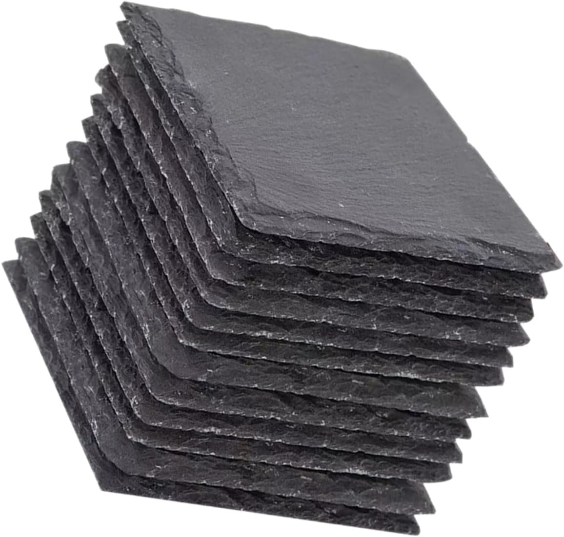 12Pcs Natural Rock Square Coasters Non-Slip Heat Resistant Cup Pads for Drinks Table Protection Rustic Beverage Mats for Home Bar Office Decor