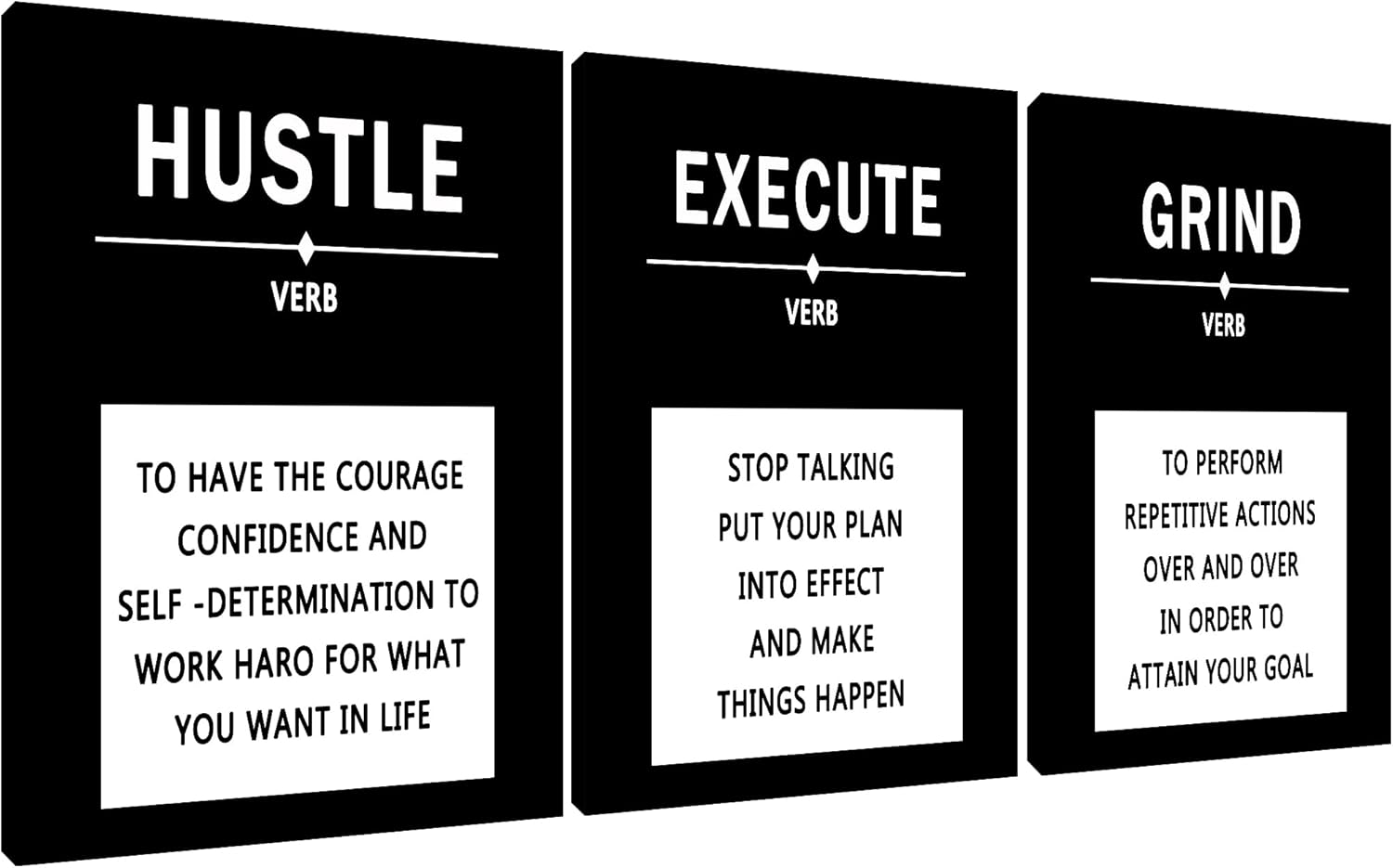 Hustle Execute Grind motivational canvas poster, framed