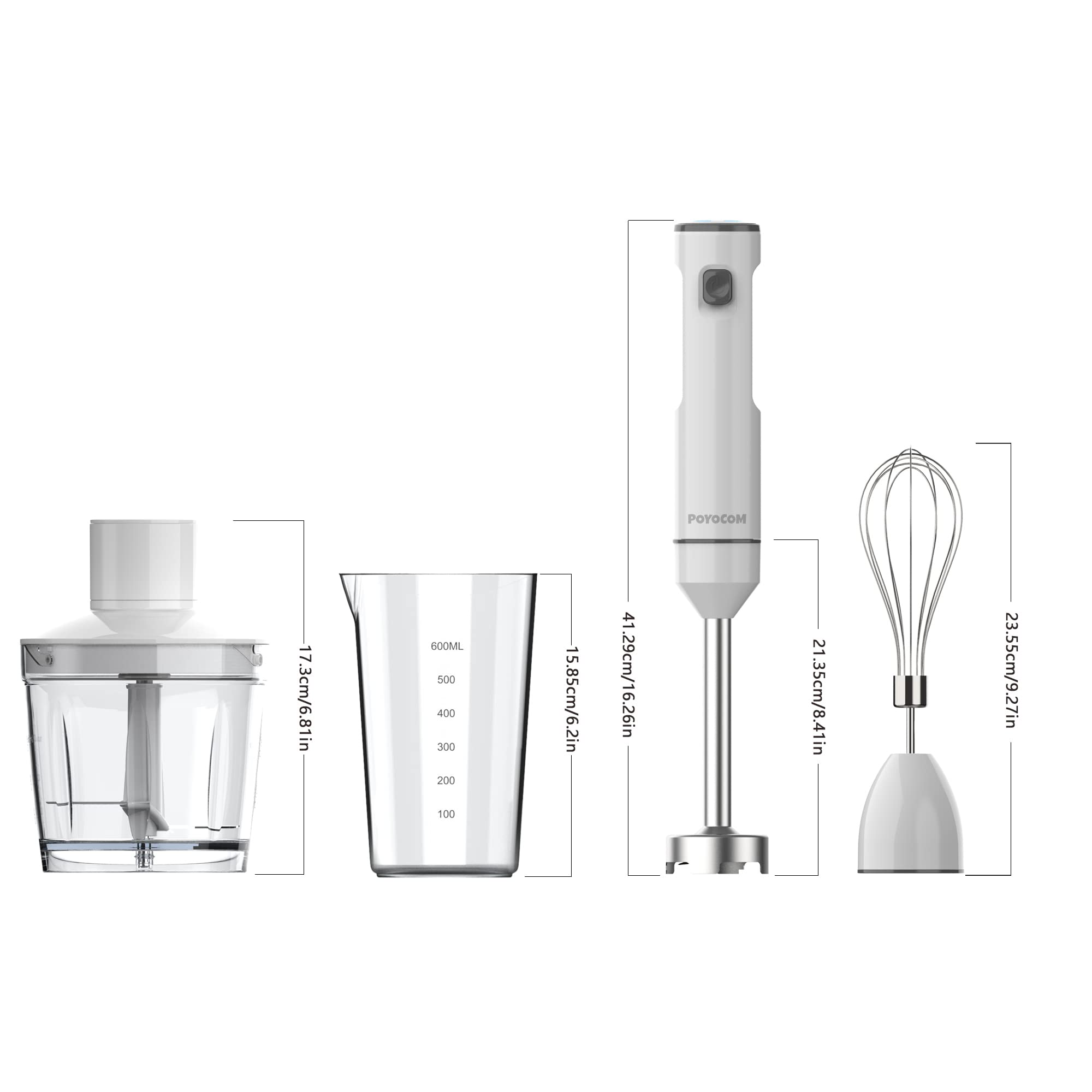 Frullatore a immersione senza fili con tritatutto per frullati e zuppe | Motore senza spazzole, Ricaricabile tramite USB-C, Lunga durata, Tritatutto da 500 ml, Recipiente da 600 ml, Frusta per uova