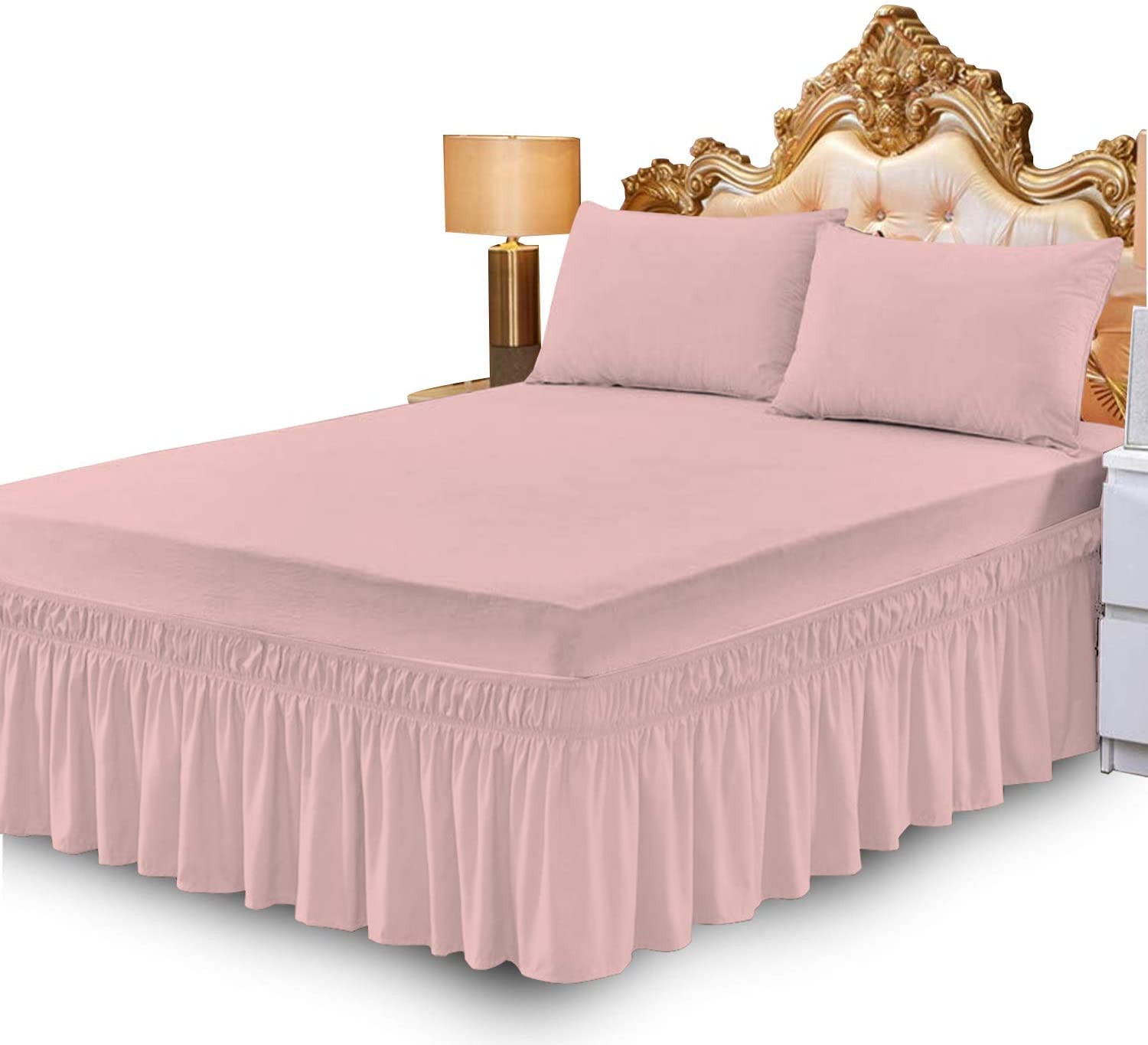 B&B Bedding Valence Sheet Collection - Soft Brushed Polycotton, Easy Wrap Elastic, Extra Deep Frilled with a Drop of 40cm (Pink, Double)