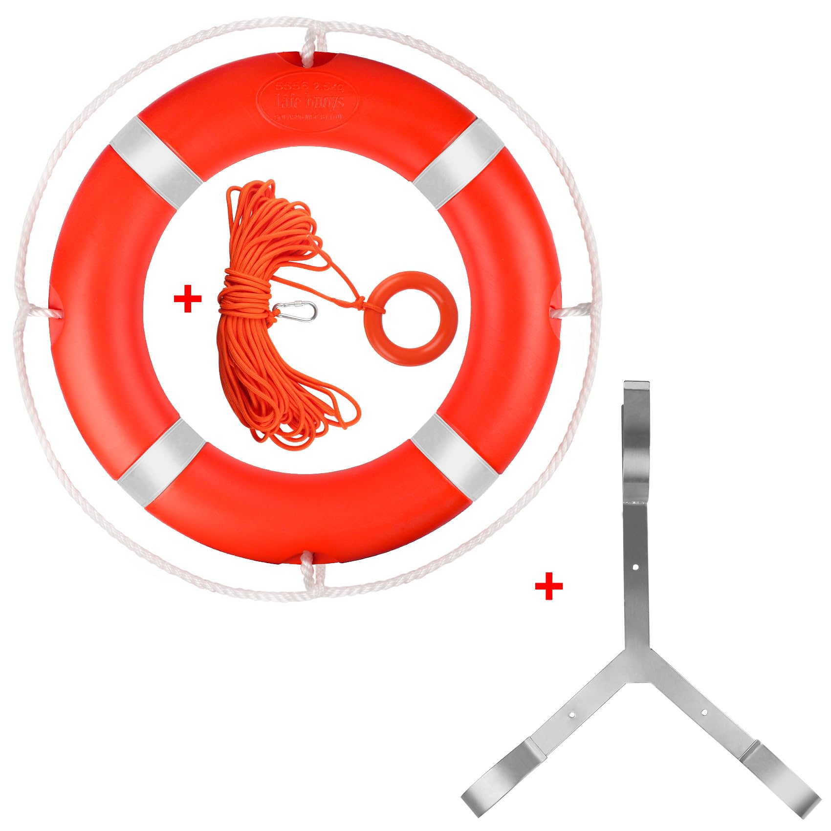 Rettungsring für Pool mit schwimmendem Schwimmseil, Schwimmring mit reflektierendem Band, inklusive Ringe, Bojen-Halterung, 58,4 cm