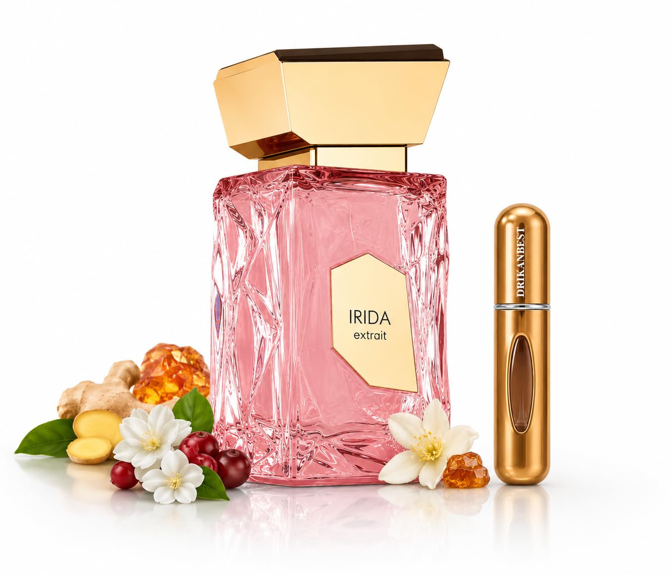 Irida Extrait Eau de Parfum Unisex 100 ml | Perfume Floral Afrutado | Floral Afrutado, Fragancia Unisex, Extrait de Parfum, Botella Rosa Facetada, Incluye Atomizador
