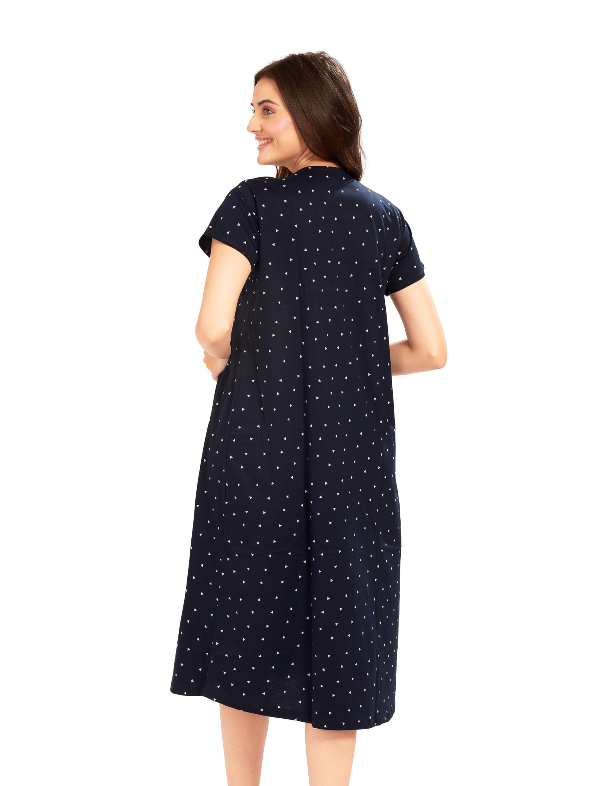 AV2 Cotton Women Triangle Printed Maternity Feeding Calf Length Nighty Navy XXX Large 3094, Blue - Image 2 thumbnail