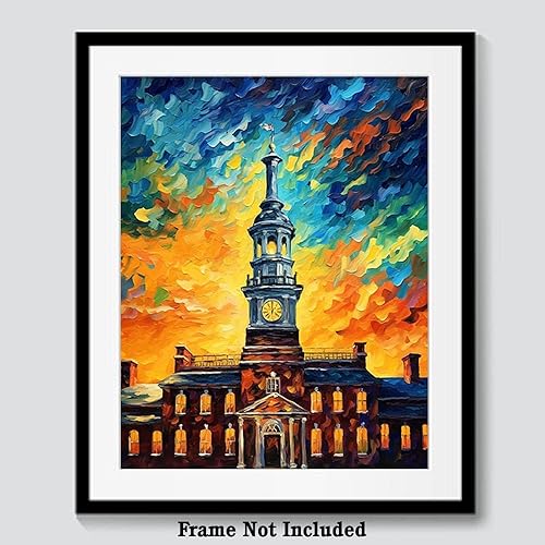 Miniatura 6 de Bestbuddy Pet 8 x 10 sin marco noche estrellada inspirada en Van Gogh Independence Hall Monumento histórico Filadelfia Historia de Estados Unidos