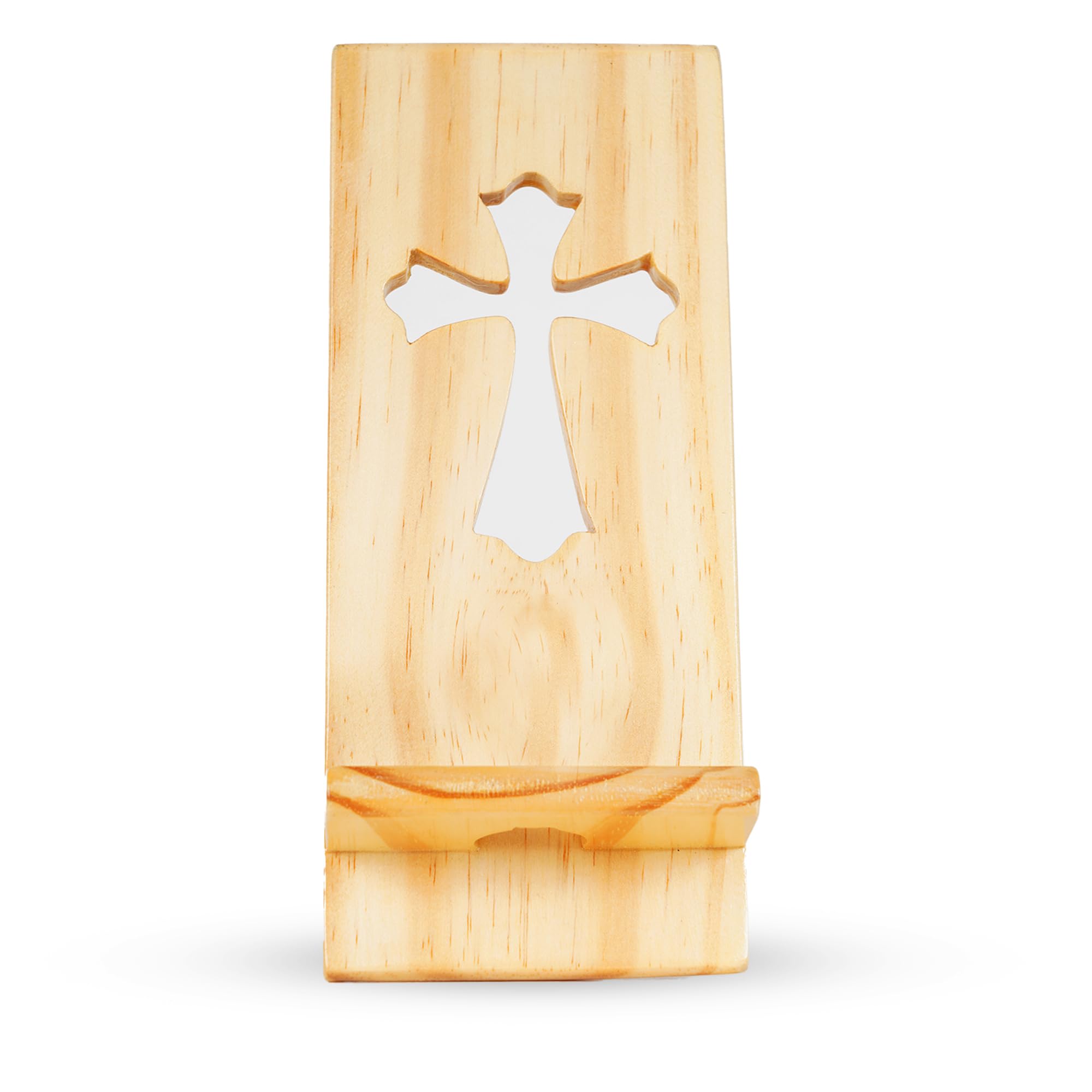 Wooden Mobile Stand - Handcrafted Pine Wood Phone Holder with Engraved Holy Cross for Study Desk & Home (HC-1)-image-29