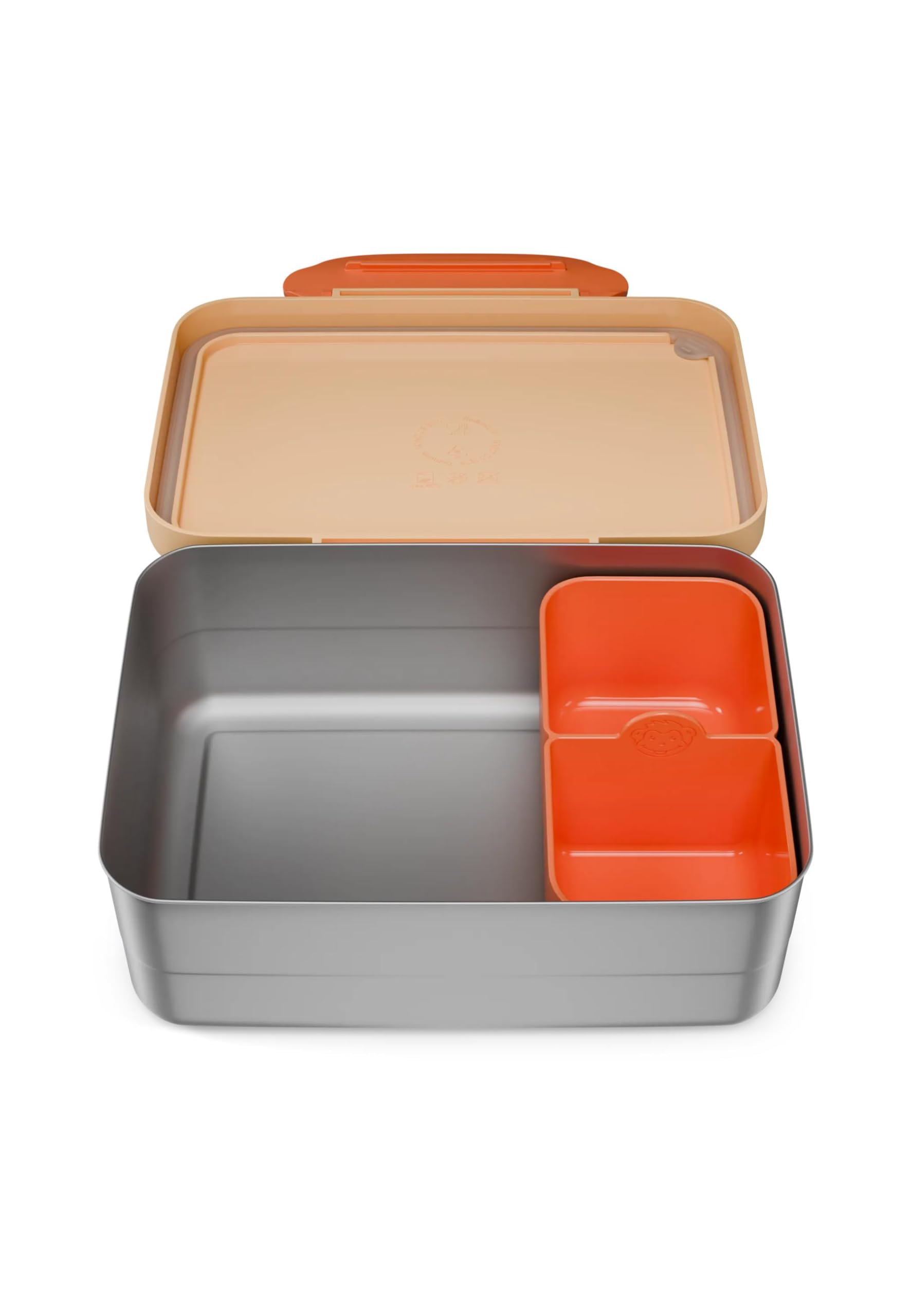 Affenzahn Boîte à pain en acier inoxydable avec compartiment séparé, passe au lave-vaisselle, avec motif coloré Savane ensoleillée - Orange