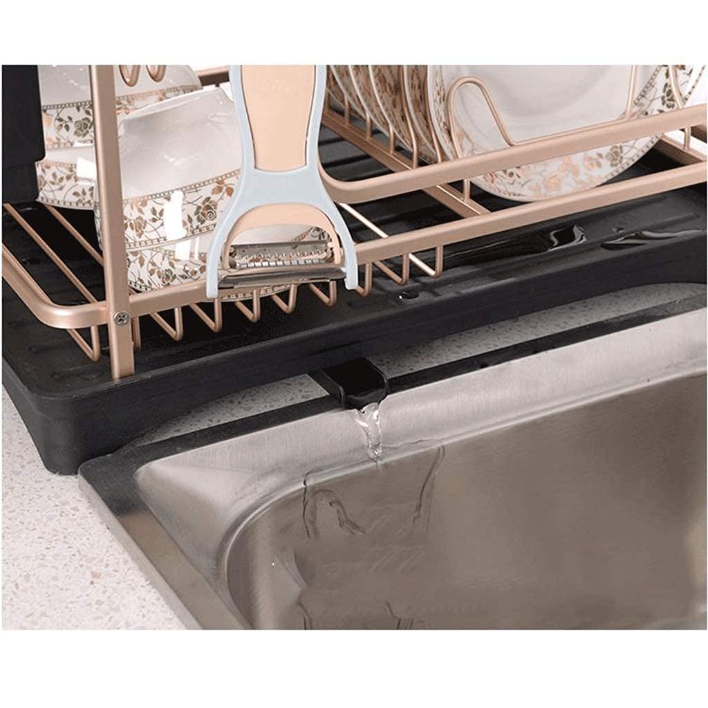 Dish Drainer Rack Dish Drying Rack Aluminum Dish Drying Rack with Removable Cutlery Holder Kitchen Dish Storage Rack,Golden 2-Tier