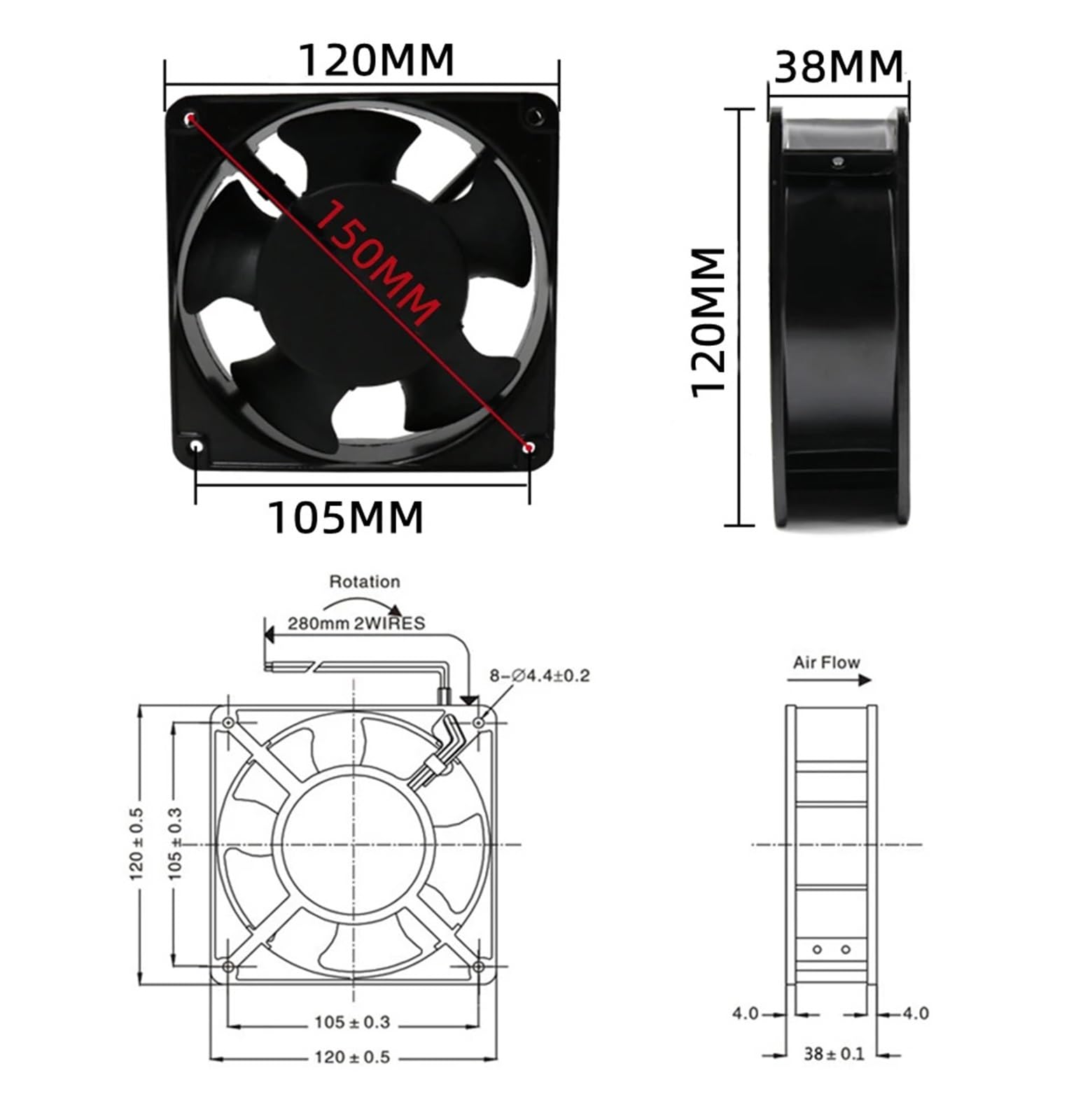Wentylator osiowy Wentylator chłodzący DP200A 120 * 120 * 38 110 V 220 V 380 V Rdzeń miedziany 2 przewody(380V Oil Bearing)