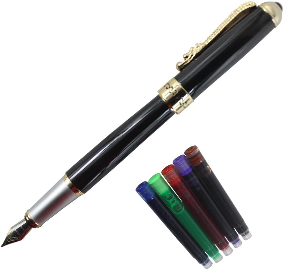 Nicpro Stylo Plume, Stylos-plume Noir Classique, Plume Fine 0,5 Mm Avec Convertisseur De