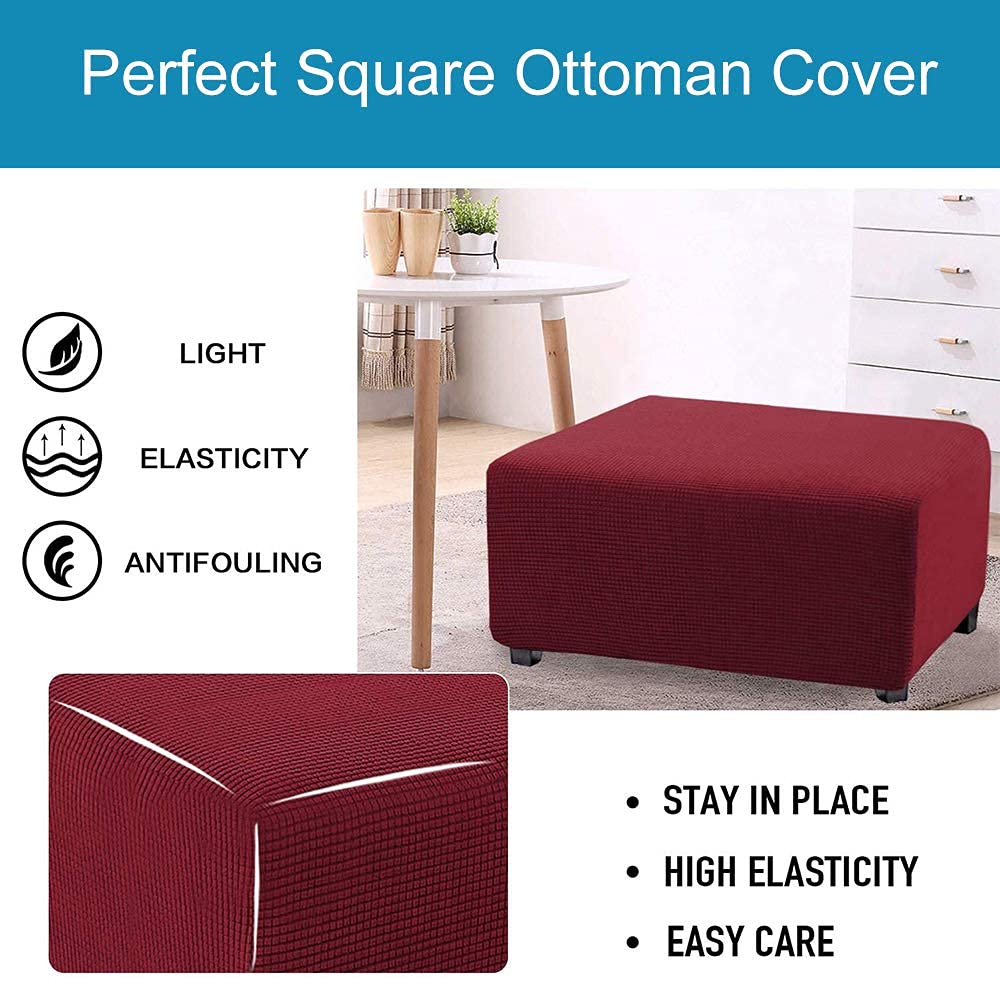 C/N 0TKV Square Burgundy Footstool Cover, Acrylic, Wine Red - Image 4