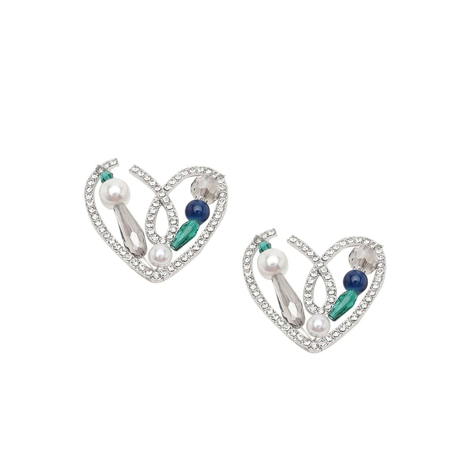 SOHI Silver Plated Heart Stud Earrings With Rhinestones for Women, Ear Studs For Women, Indo western, Lightweight, Push Closure, Crystal Earrings, Alloy,Imitation, Cute Earrings (6497) (B0BR11MM6Q) Amazon Price History, Amazon Price Tracker