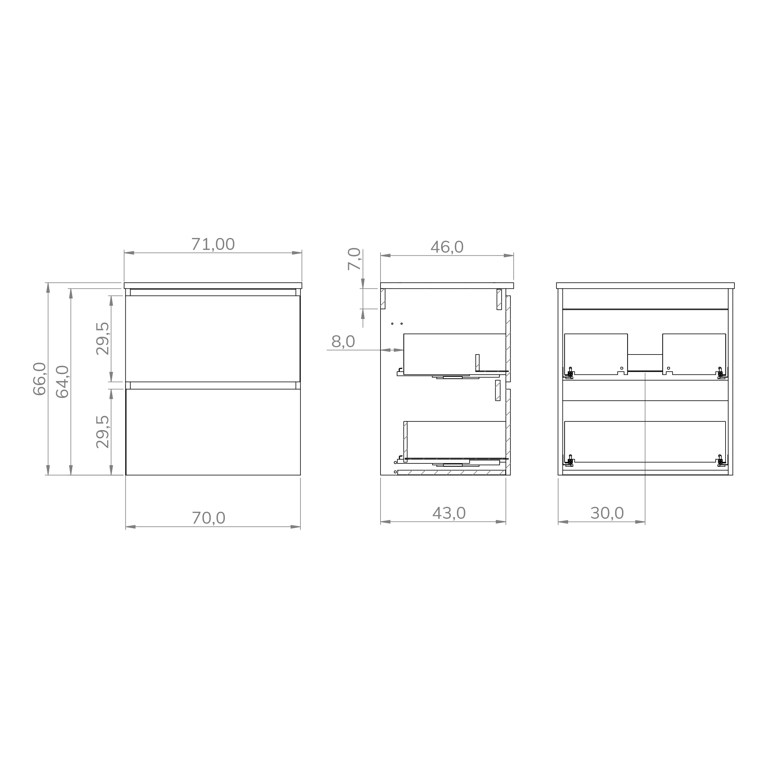Baikal Mueble de Baño Klay. Mueble MONTADO. 2 Cajones Suspendido con Lavabo. Armario de Baño. Lavabo Ceramico. 70cm Visón.