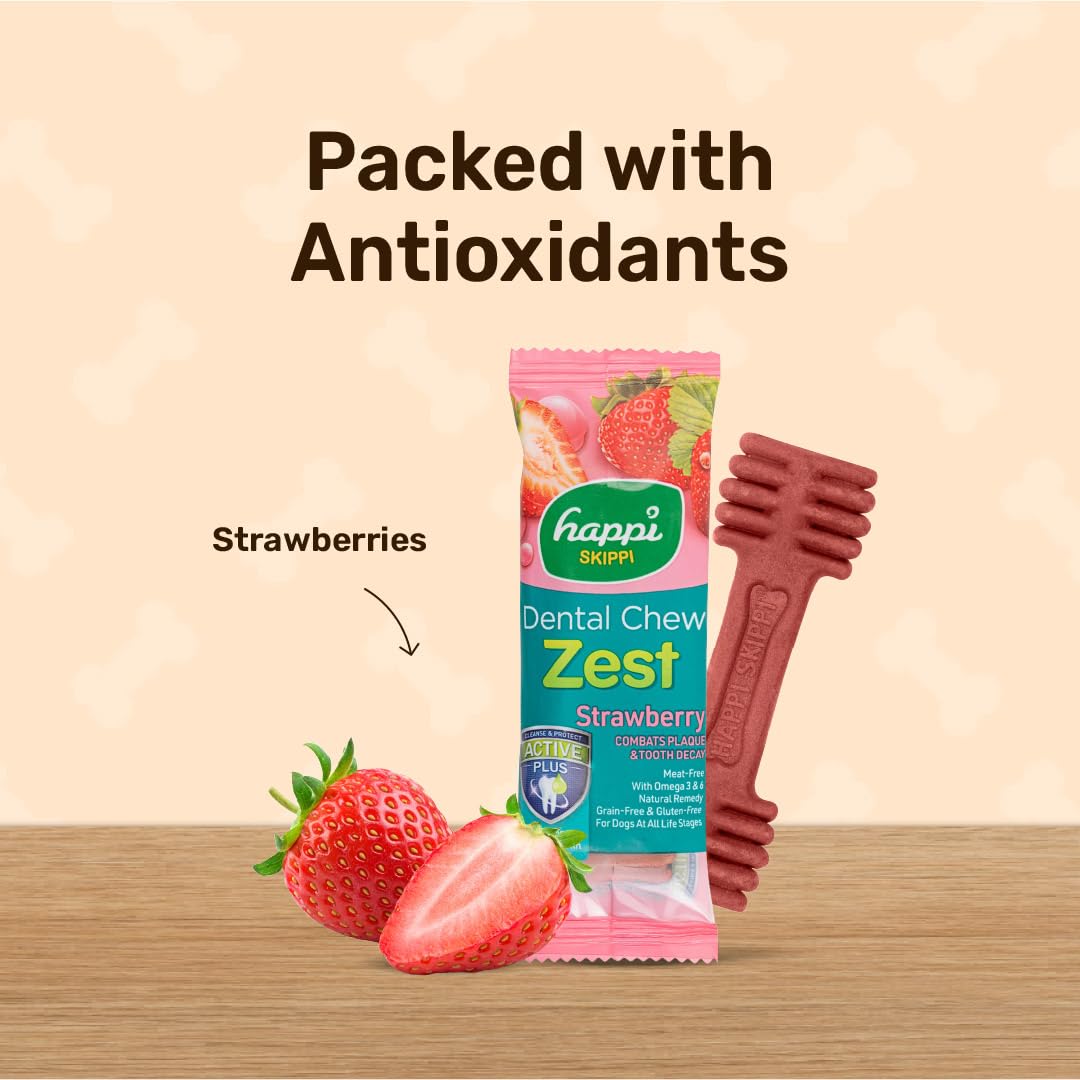 Happi Skippi Dental Chew Zest Strawberry Dog Treats - 4 inch - 25 gm 3