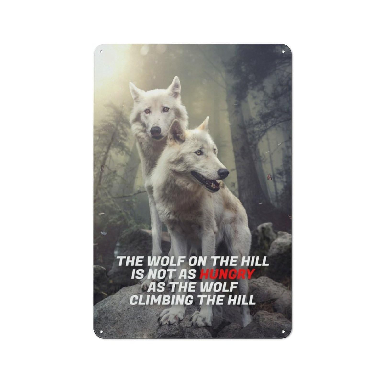 Junmoney Hungry Wolf On The Hill Rustic Tin Sign 30X20cm, Garden Style Garden Room Wall Plaque For Conservatory, Home Bar Or Utility Room